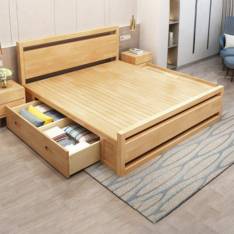 Rubberwood Bed Frame with Rectangular Headboard in Natural Color