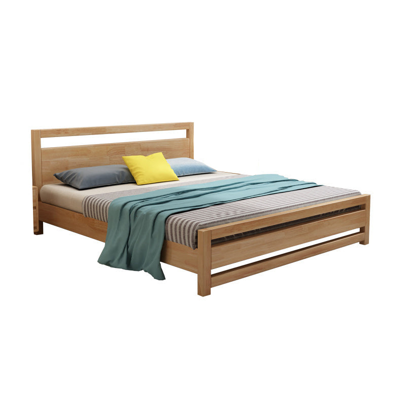 Rubberwood Bed Frame with Rectangular Headboard in Natural Color