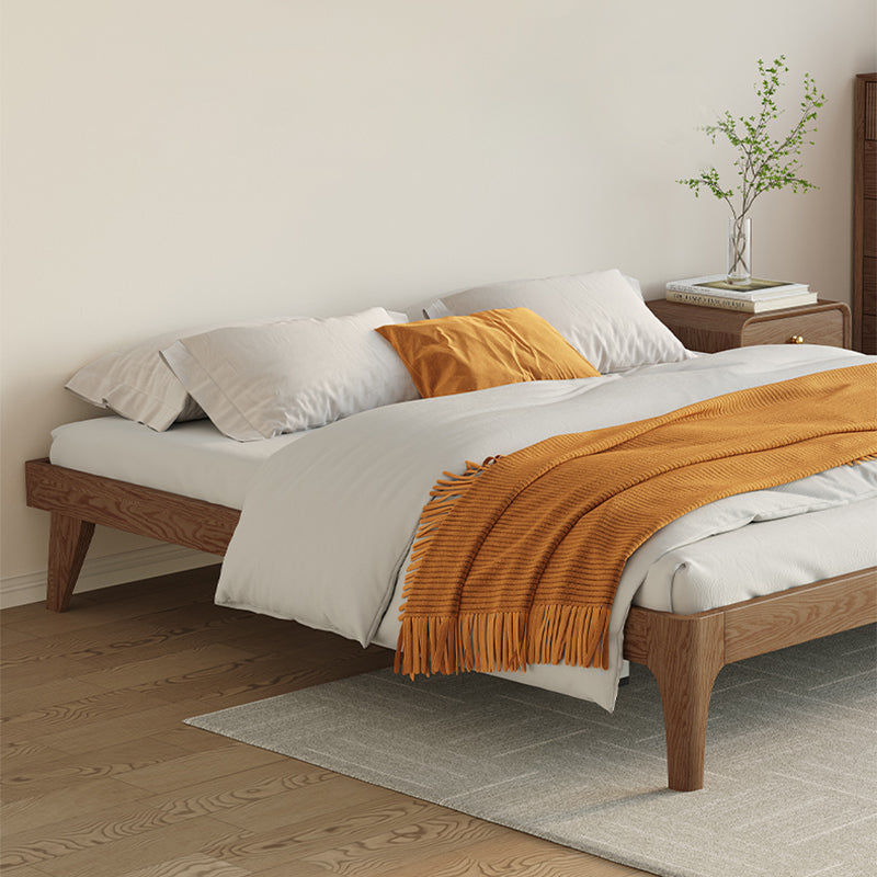 Ash Standard Bed Brown 12.59" High Bed Without Headboard, Mid-Century Modern Style