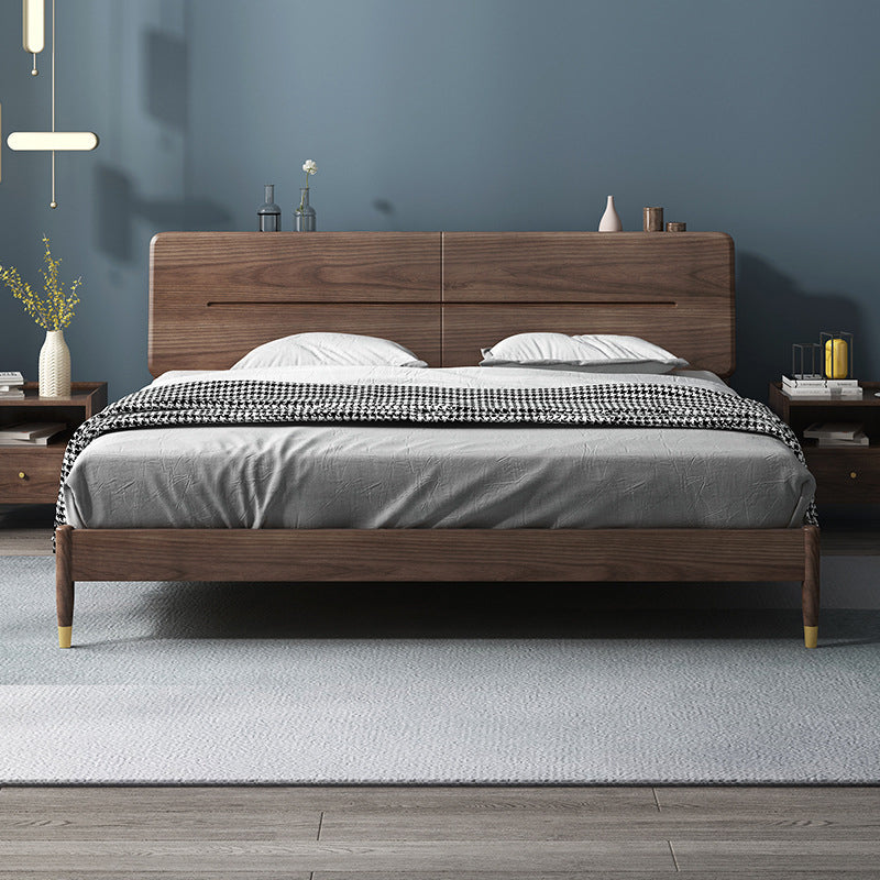 Mid-Century Modern Solid Wood Bed with Rectangular Headboard Bed Frame California King Bed & Mattress Latex Clearhalo 'Bedroom Furniture' 'Beds' 'furn' 'furn_beds' 'Furniture' 6055289