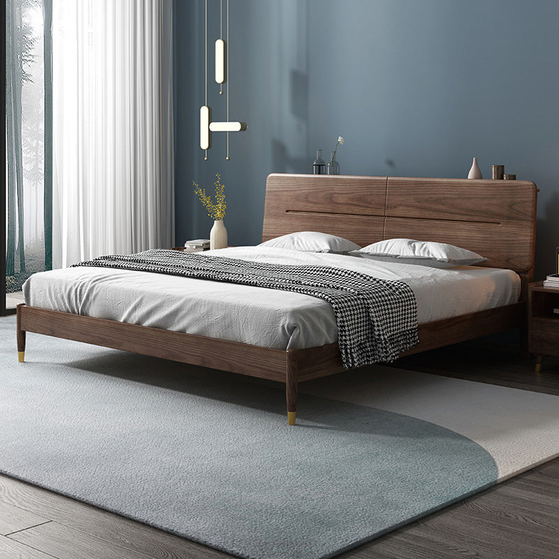 Mid-Century Modern Solid Wood Bed with Rectangular Headboard Bed Frame Queen Bed & Mattress Latex Clearhalo 'Bedroom Furniture' 'Beds' 'furn' 'furn_beds' 'Furniture' 6055291