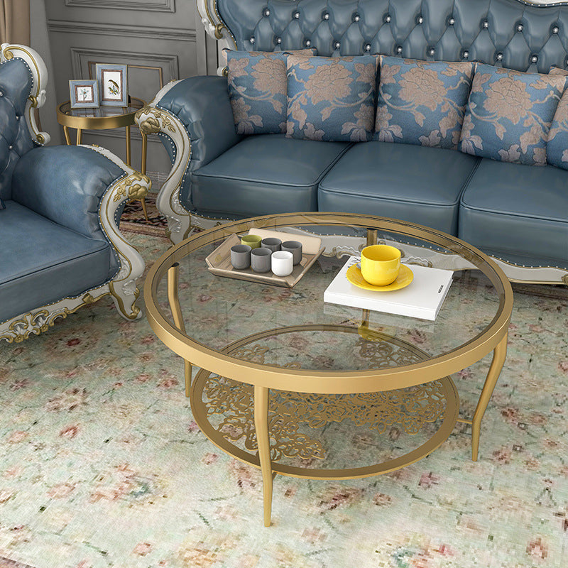 Contemporary Cocktail Table 4 Legs Glass Top Round Single Coffee Table