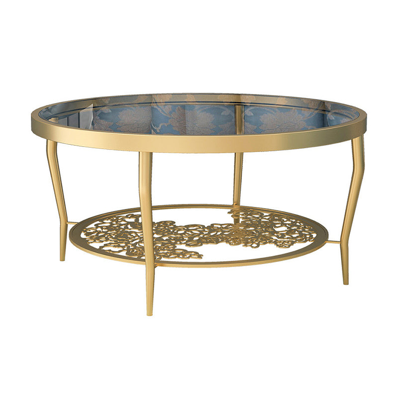 Contemporary Cocktail Table 4 Legs Glass Top Round Single Coffee Table