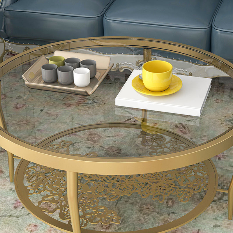 Contemporary Cocktail Table 4 Legs Glass Top Round Single Coffee Table
