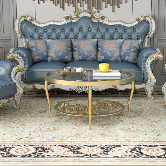 Contemporary Cocktail Table 4 Legs Glass Top Round Single Coffee Table