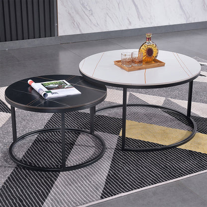 Tavolino da caffè moderno rotondo ad incastro con base in acciaio in nero