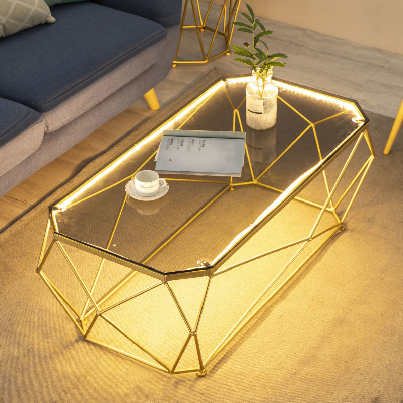 Contemporary Cocktail Table Glass Top Rectangular Single Coffee Table