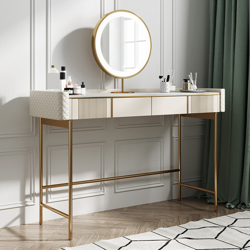 Contador de maquillaje de piedra 14.96 "de ancho mesas de tocador de madera maciza con cajones de almacenamiento