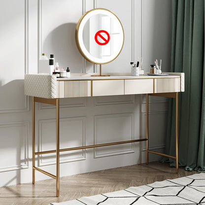 Contador de maquillaje de piedra 14.96 "de ancho mesas de tocador de madera maciza con cajones de almacenamiento