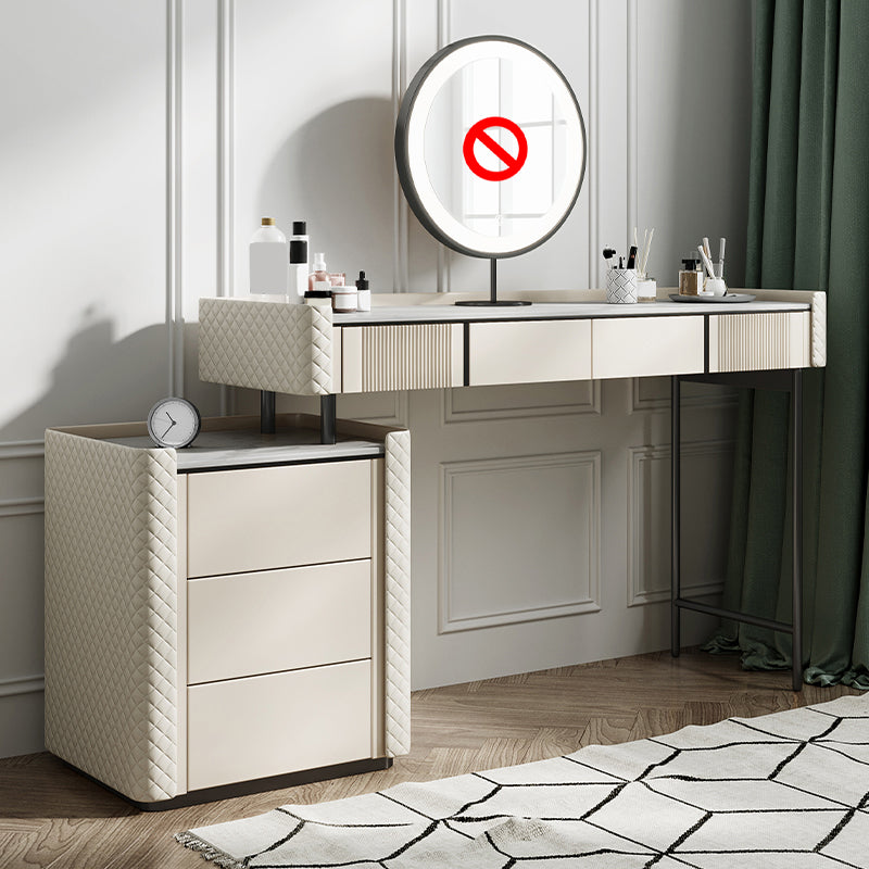 Contador de maquillaje de piedra 14.96 "de ancho mesas de tocador de madera maciza con cajones de almacenamiento