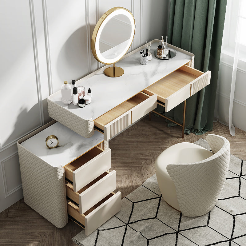 Contador de maquillaje de piedra 14.96 "de ancho mesas de tocador de madera maciza con cajones de almacenamiento