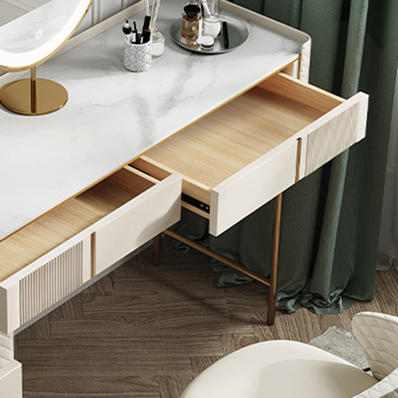 Contador de maquillaje de piedra 14.96 "de ancho mesas de tocador de madera maciza con cajones de almacenamiento