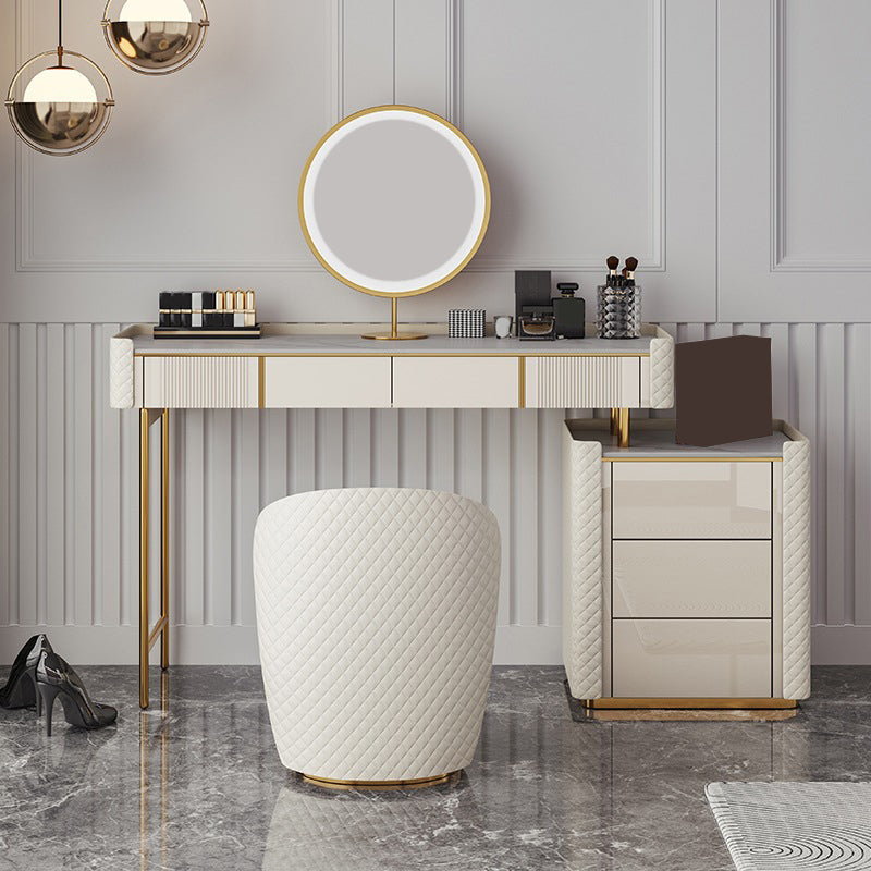 14.96" Wide Stone Makeup Counter Bright White Vanity Tables with Storage Drawers Clearhalo 'Bedroom Furniture' 'furn' 'furn_makeup_vanities' 'Furniture' 'Makeup Vanities' 'makeup_vanities' 6055470