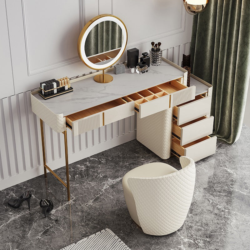 14.96" Wide Stone Makeup Counter Bright White Vanity Tables with Storage Drawers Clearhalo 'Bedroom Furniture' 'furn' 'furn_makeup_vanities' 'Furniture' 'Makeup Vanities' 'makeup_vanities' 6055472