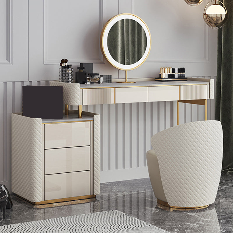 14.96" Wide Stone Makeup Counter Bright White Vanity Tables with Storage Drawers Clearhalo 'Bedroom Furniture' 'furn' 'furn_makeup_vanities' 'Furniture' 'Makeup Vanities' 'makeup_vanities' 6055480