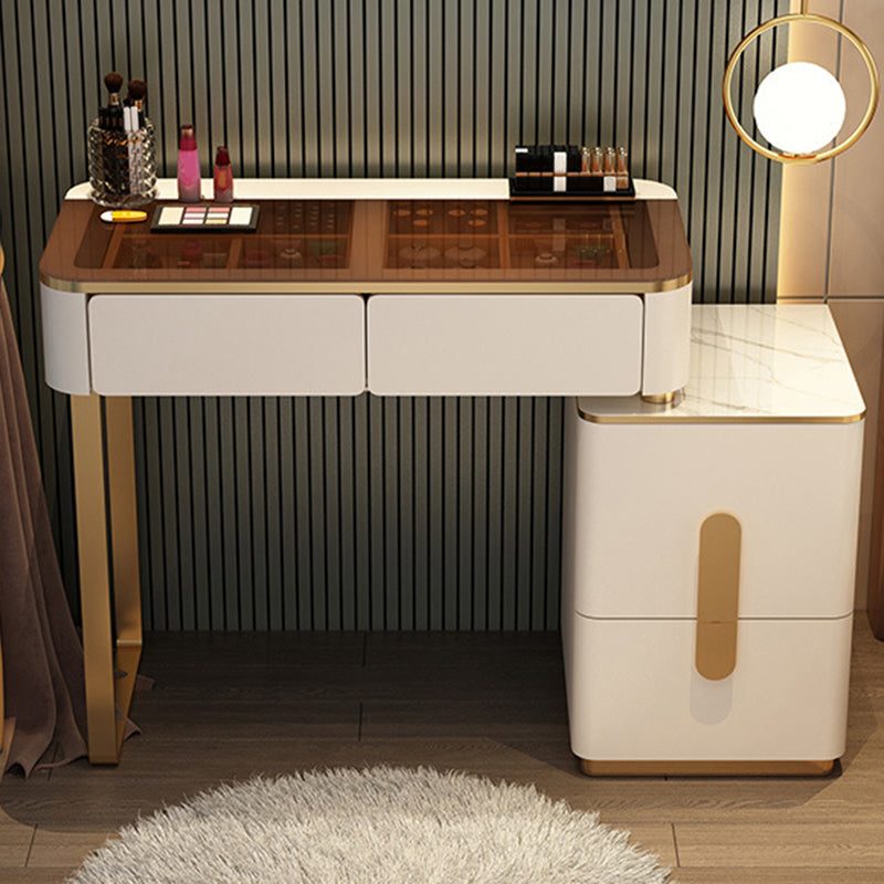 Glass Makeup Counter Bright White Vanity Tables with Storage Drawers, 15.74" Wide 47"L x 16"W x 30"H Clearhalo 'Bedroom Furniture' 'furn' 'furn_makeup_vanities' 'Furniture' 'Makeup Vanities' 'makeup_vanities' 6055496