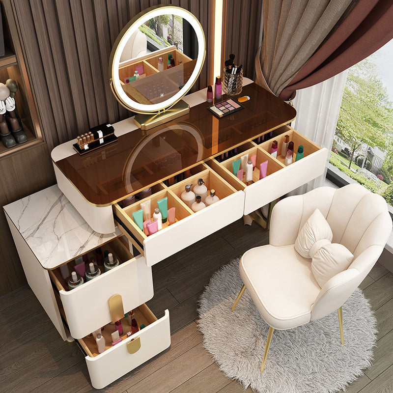 Glass Makeup Counter Bright White Vanity Tables with Storage Drawers, 15.74" Wide Clearhalo 'Bedroom Furniture' 'furn' 'furn_makeup_vanities' 'Furniture' 'Makeup Vanities' 'makeup_vanities' 6055497