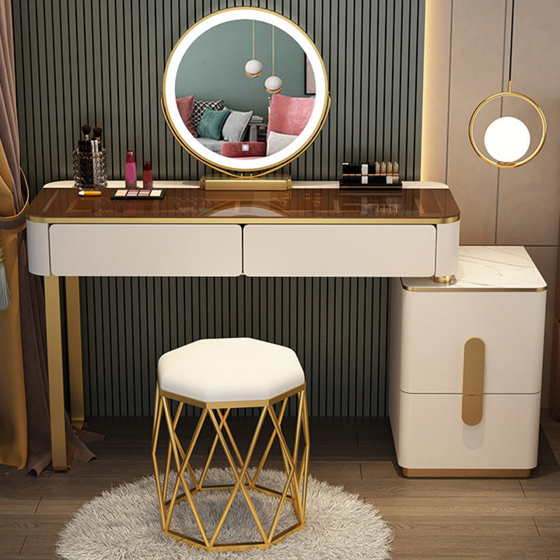 Glass Makeup Counter Bright White Vanity Tables with Storage Drawers, 15.74" Wide Clearhalo 'Bedroom Furniture' 'furn' 'furn_makeup_vanities' 'Furniture' 'Makeup Vanities' 'makeup_vanities' 6055499
