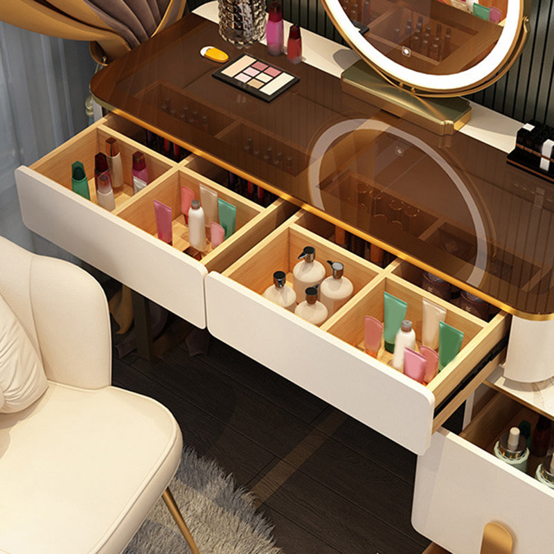 Glass Makeup Counter Bright White Vanity Tables with Storage Drawers, 15.74" Wide Clearhalo 'Bedroom Furniture' 'furn' 'furn_makeup_vanities' 'Furniture' 'Makeup Vanities' 'makeup_vanities' 6055501