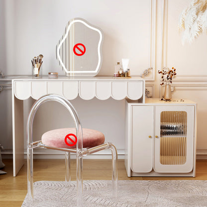 White Makeup Vanity Desk Modern Vanity Tables with Drawer, 29.52" High 47"L x 16"W x 30"H Clearhalo 'Bedroom Furniture' 'furn' 'furn_makeup_vanities' 'Furniture' 'Makeup Vanities' 'makeup_vanities' 6055558