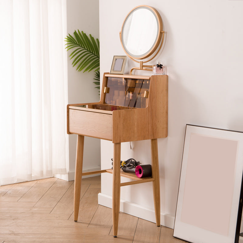 Descripción de tocador de maquillaje marrón 54.33 "Tablas de tocador alto con cajón