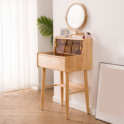 Descripción de tocador de maquillaje marrón 54.33 "Tablas de tocador alto con cajón