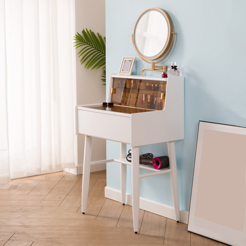 Descripción de tocador de maquillaje marrón 54.33 "Tablas de tocador alto con cajón