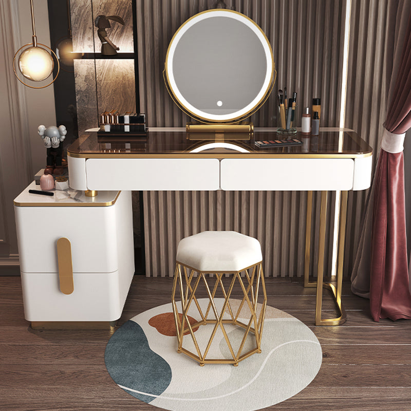 Tables de vanité blanche brillante du maquillage de maquillage glamour avec 4 tiroirs, 15,74 "de large