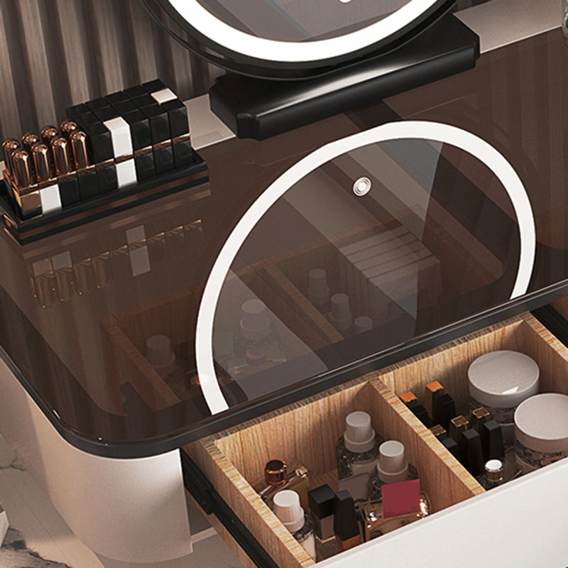 Tables de vanité blanche brillante du maquillage de maquillage glamour avec 4 tiroirs, 15,74 "de large