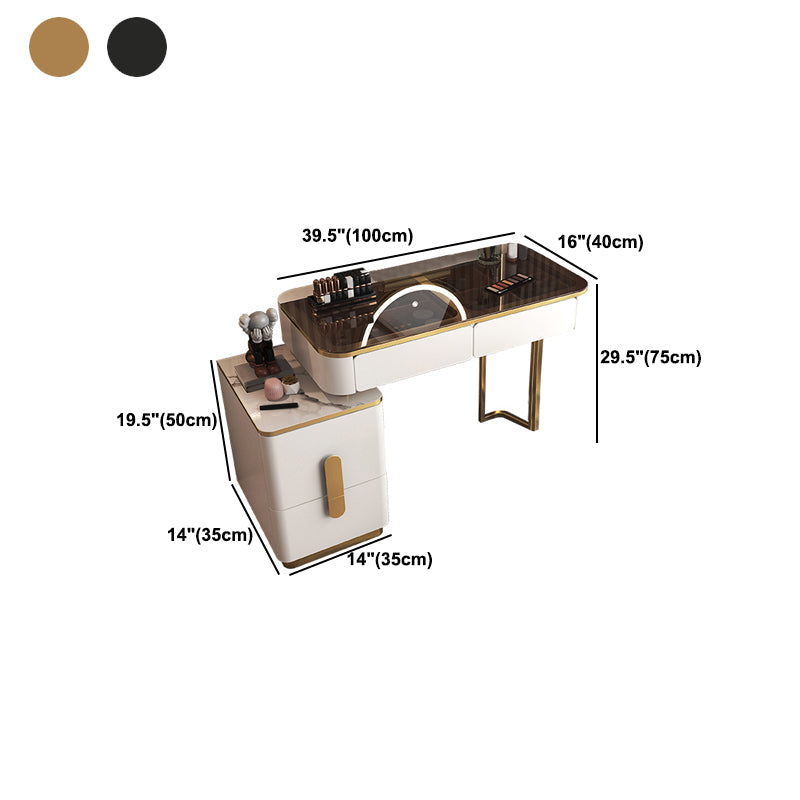 Tables de vanité blanche brillante du maquillage de maquillage glamour avec 4 tiroirs, 15,74 "de large