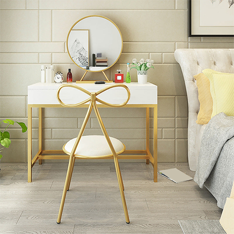 Bright White Makeup Vanity Desk 15.74" Wide Vanity Tables with 2 Storage Drawers Makeup Vanity & Mirror & Stools Clearhalo 'Bedroom Furniture' 'furn' 'furn_makeup_vanities' 'Furniture' 'Makeup Vanities' 'makeup_vanities' 6055725