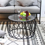 Glass Top Coffee Table Round Shape Frame Base Cocktail Table
