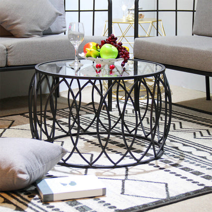Glass Top Coffee Table Round Shape Frame Base Cocktail Table