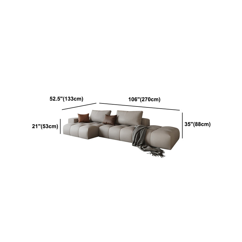 Brown 4-seat Leather Sectional Sofa L-shape Sectional with Pillows