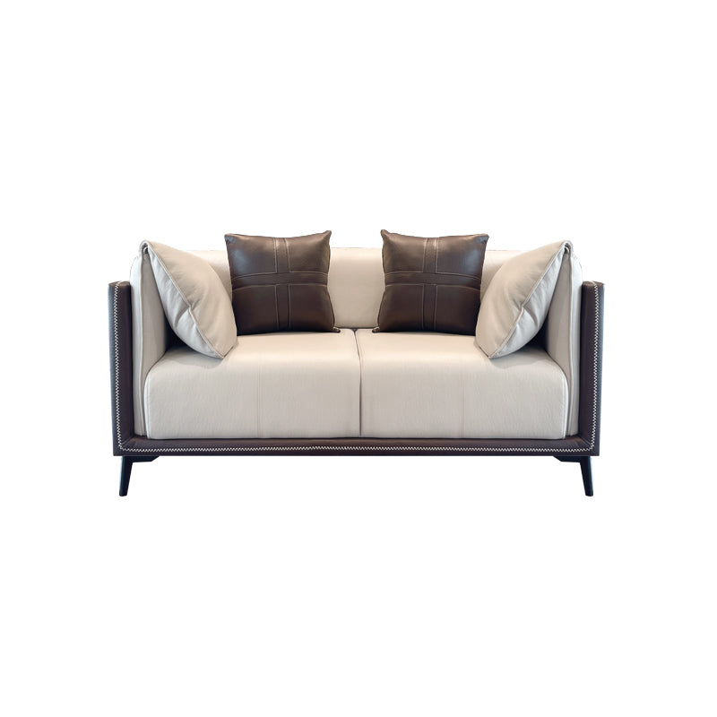 29.5" H Contemporary Faux Leather Pillow Top Arm Sofa for Living Room 70.9"L x 37.4"W x 29.5"H Brown-Grey Clearhalo 'furn' 'furn_sofas' 'Furniture' 'Living Room Furniture' 'Sofa' 'sofas' 6055952