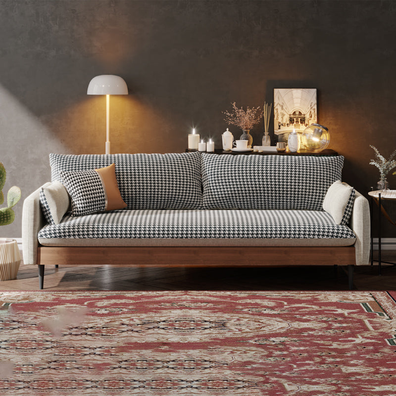 29.9" H Contemporary Linen Blend Square Arm Sofa for Living Room White Houndstooth Clearhalo 'furn' 'furn_sofas' 'Furniture' 'Living Room Furniture' 'Sofa' 'sofas' 6055989