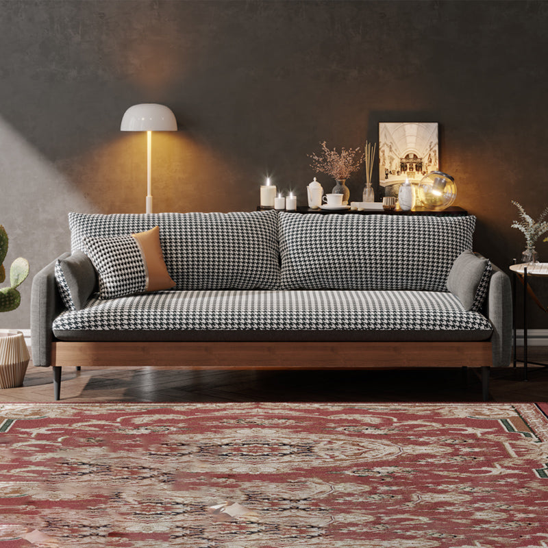 29.9" H Contemporary Linen Blend Square Arm Sofa for Living Room Light Gray Houndstooth Clearhalo 'furn' 'furn_sofas' 'Furniture' 'Living Room Furniture' 'Sofa' 'sofas' 6055997