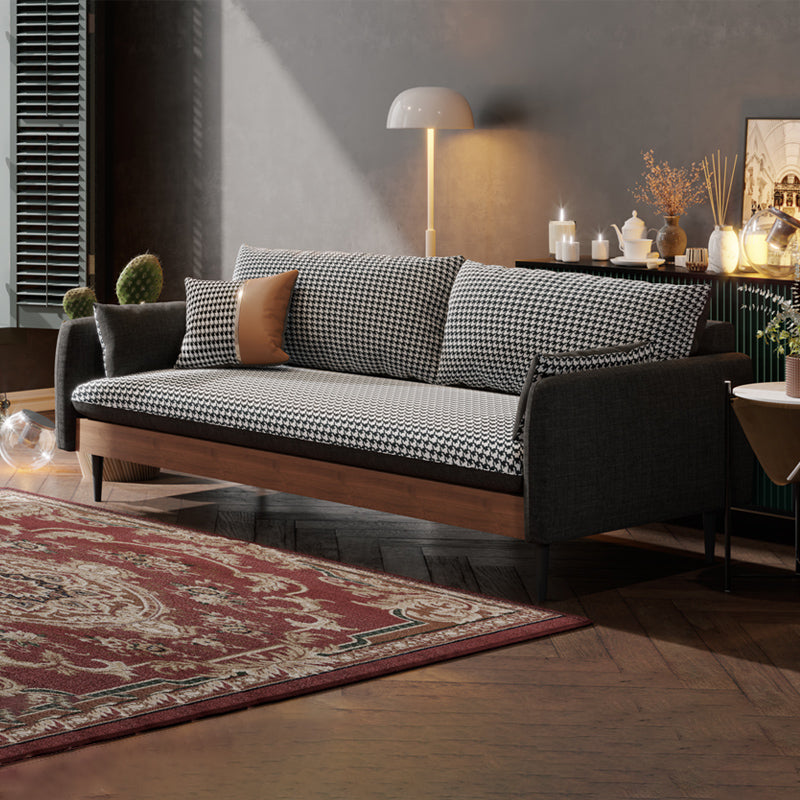 29.9" H Contemporary Linen Blend Square Arm Sofa for Living Room Dark Gray Houndstooth Clearhalo 'furn' 'furn_sofas' 'Furniture' 'Living Room Furniture' 'Sofa' 'sofas' 6055998