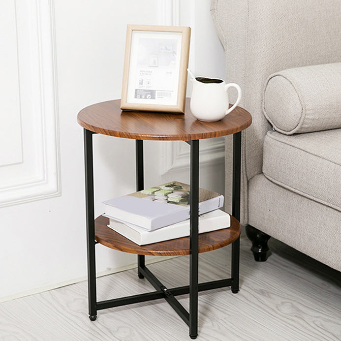 Contemporary Cross Legs End Table Round Double Tier End Table