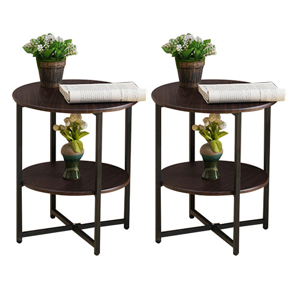 Contemporary Cross Legs End Table Round Double Tier End Table