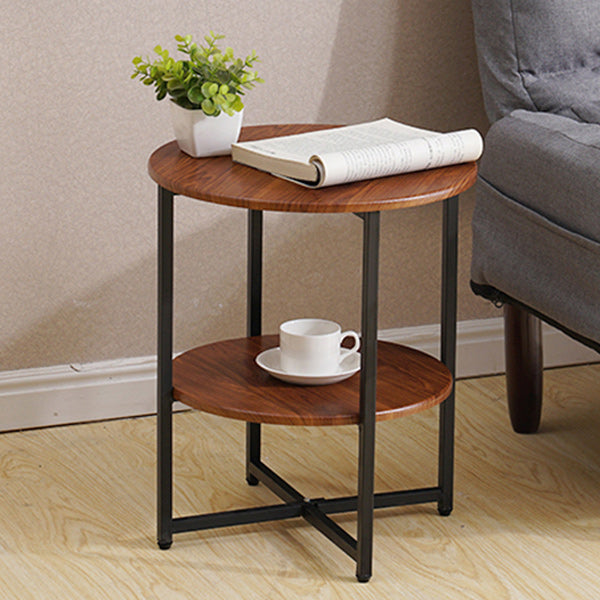 Contemporary Cross Legs End Table Round Double Tier End Table