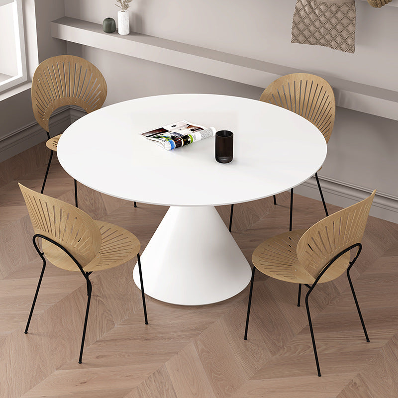 Round Stone Dining Table Modern White-black Furniture with Pedestal Base for Home
