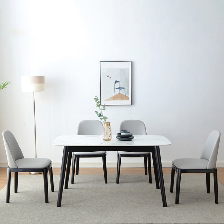 Stone Dining Table Traditional Luxury Dining Table with Solid Wood Base White Black Clearhalo 'Dining Tables & Seating' 'Dining Tables' 'dining_table' 'furn' 'furn_dining_table' 'Furniture' 'Kitchen & Dining Furniture' 6056682