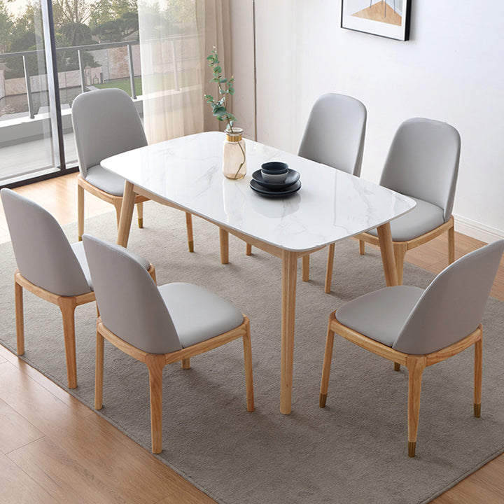 Stone Dining Table Traditional Luxury Dining Table with Solid Wood Base Clearhalo 'Dining Tables & Seating' 'Dining Tables' 'dining_table' 'furn' 'furn_dining_table' 'Furniture' 'Kitchen & Dining Furniture' 6056689