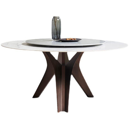 Round Sintered Stone Dining Table Modern Gray Black Turntable Furniture with Pedestal Base