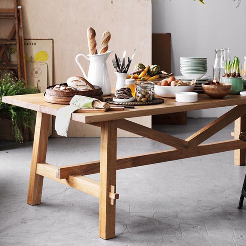 Rechteckige Trestle Basis Esstisch moderne massive Holz natürliche Möbel für das Restaurant