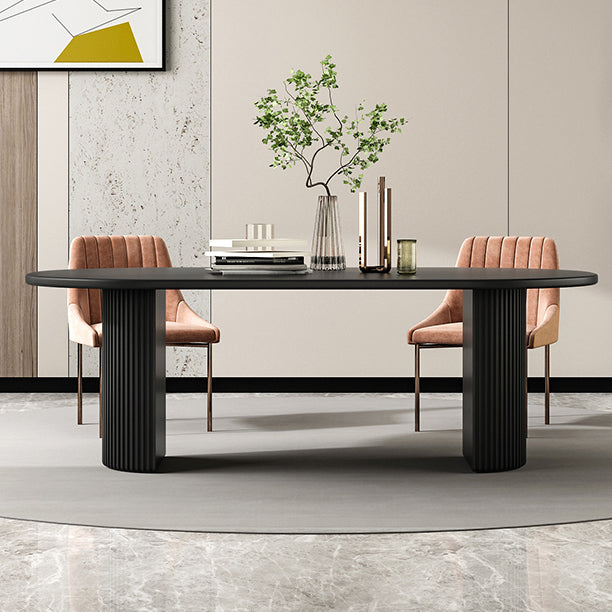 Table à manger en bois massif en pin table de piédestal double en noir pour la cuisine