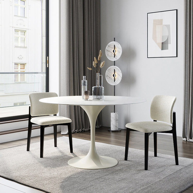 Round Dining Table Tulip Base Dining Table in White for Dining Room 27.6"L x 27.6"W x 29.1"H Fixed Table Without Chairs Clearhalo 'Dining Tables & Seating' 'Dining Tables' 'dining_table' 'furn' 'furn_dining_table' 'Furniture' 'Kitchen & Dining Furniture' 6056894
