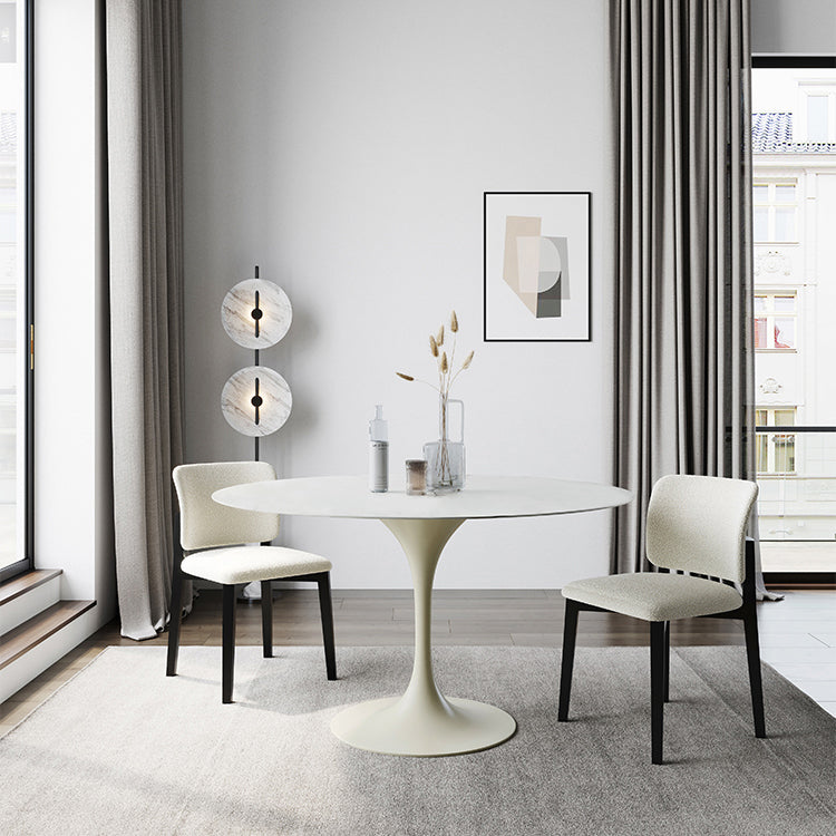 Round Dining Table Tulip Base Dining Table in White for Dining Room 39.4"L x 39.4"W x 29.1"H Fixed Table Without Chairs Clearhalo 'Dining Tables & Seating' 'Dining Tables' 'dining_table' 'furn' 'furn_dining_table' 'Furniture' 'Kitchen & Dining Furniture' 6056899