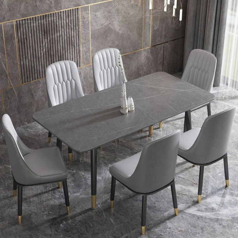 Rectangular Sintered Stone Dining Table Luxury Furniture with 4 Legs in Matte Finish Home Gray Without Chairs Clearhalo 'Dining Tables & Seating' 'Dining Tables' 'dining_table' 'furn' 'furn_dining_table' 'Furniture' 'Kitchen & Dining Furniture' 6056937